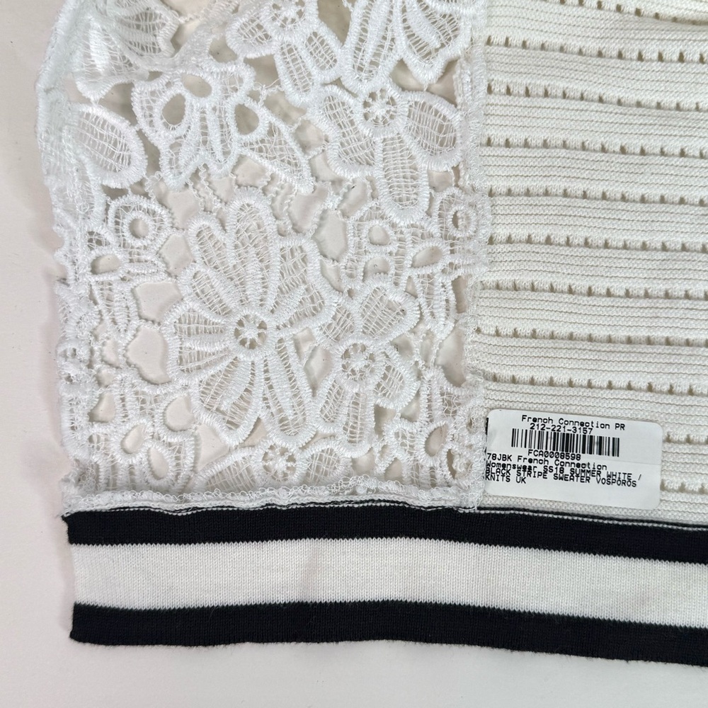 FRENCH CONNECTION Women Small Textured White Knit V-Neck Sweater Generous Sizing - Picture 13 of 16